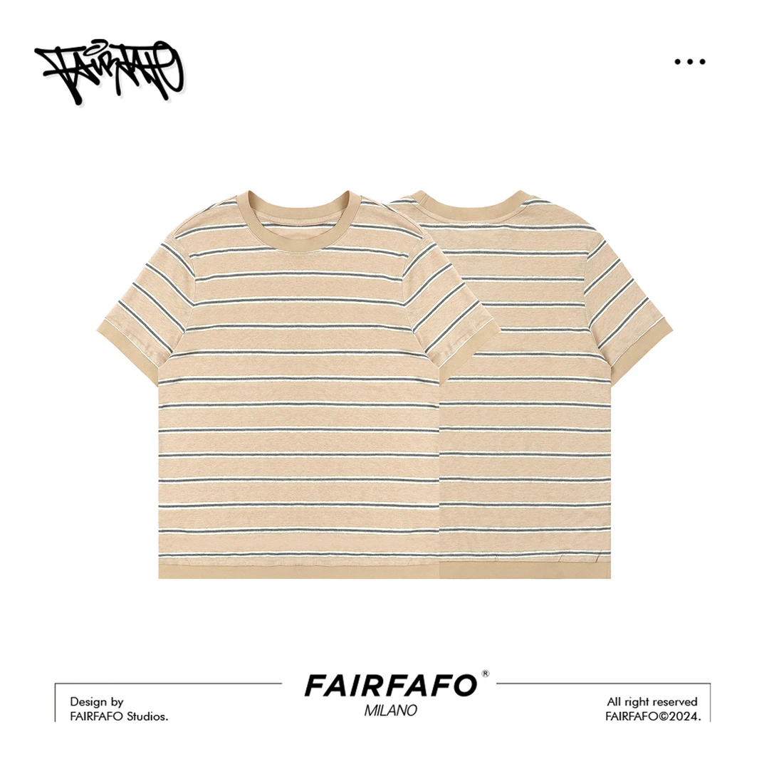 FAIRFAFO林肉肉【条纹针织金丝短袖】时尚撞色短袖t恤女  TXAL44204