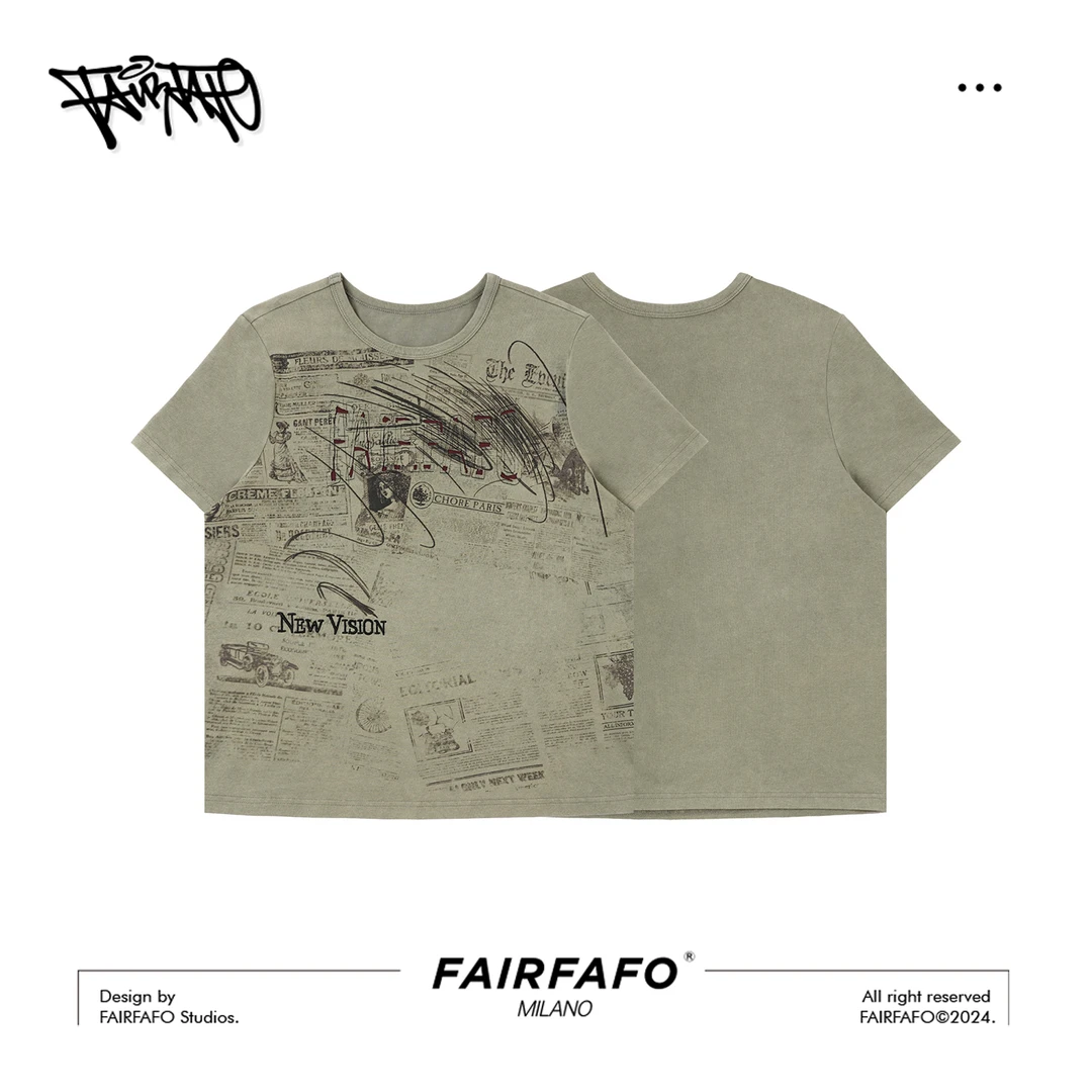 【印花字母贴布短袖】TXAL45124复古休闲街头潮流做旧短袖