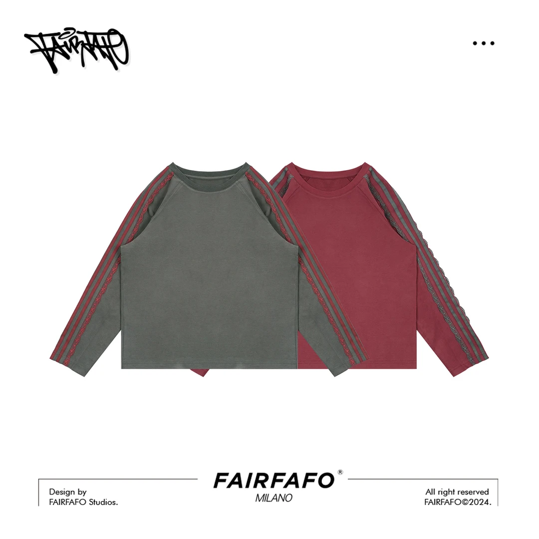FAIRFAFO林肉肉【蕾丝拼接长袖T恤】CXAL4A070户外休闲运动复古街头