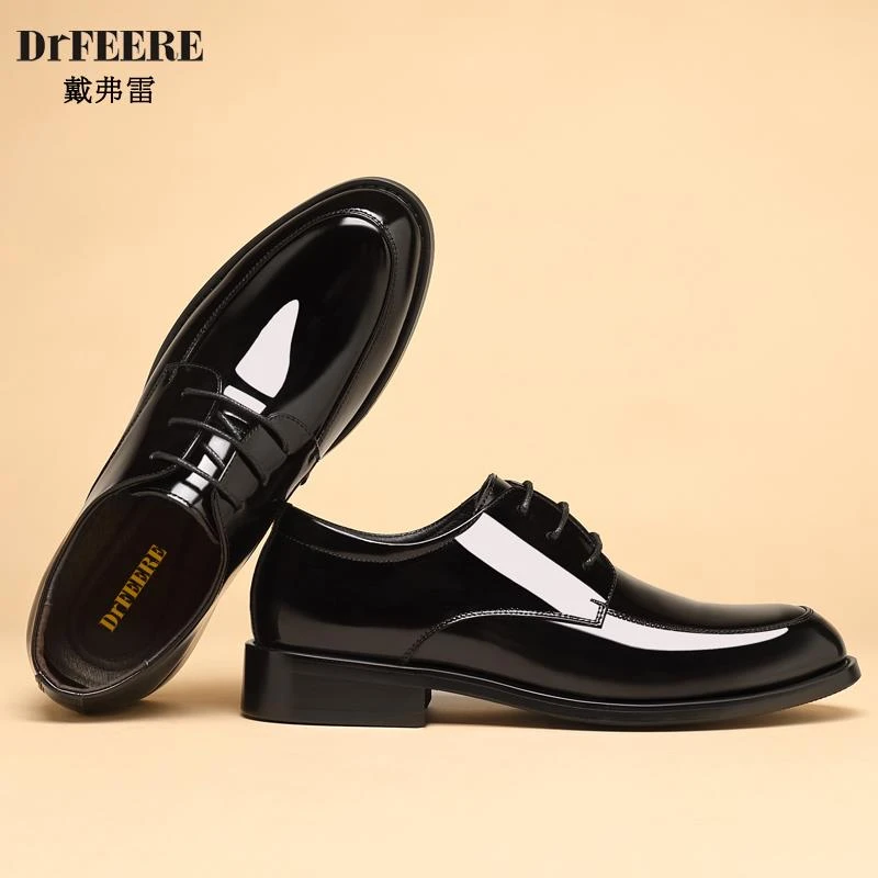 德国戴弗雷头层牛皮意大利手工皮鞋男漆皮亮面商务西装德比鞋男士