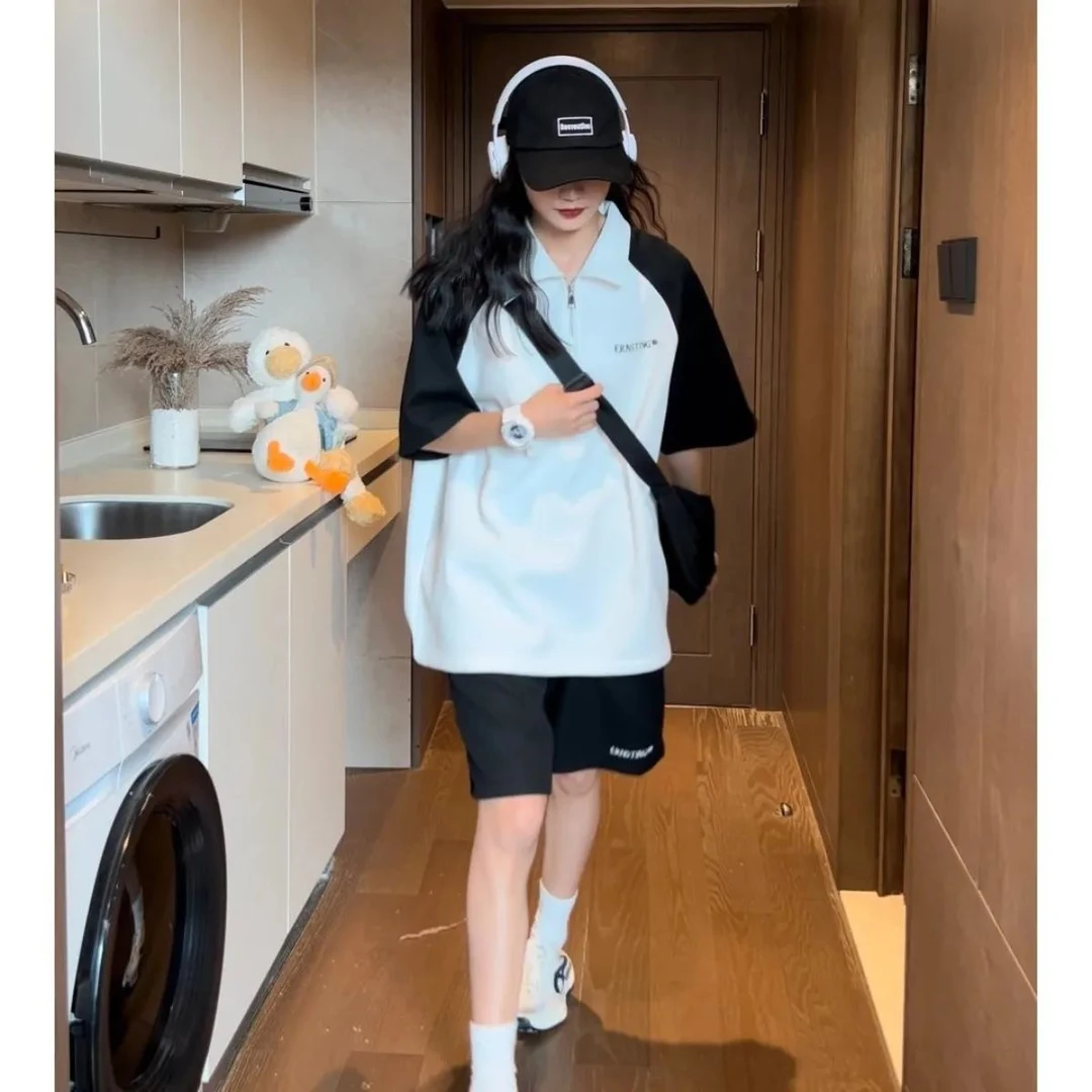 夏季新款休闲运动套装2024潮流时尚情侣装气质宽松短袖短裤两件套