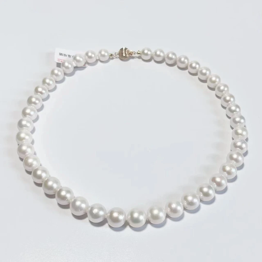 【大D】14K金/白珠全珠项链带北大大证/9-12MM