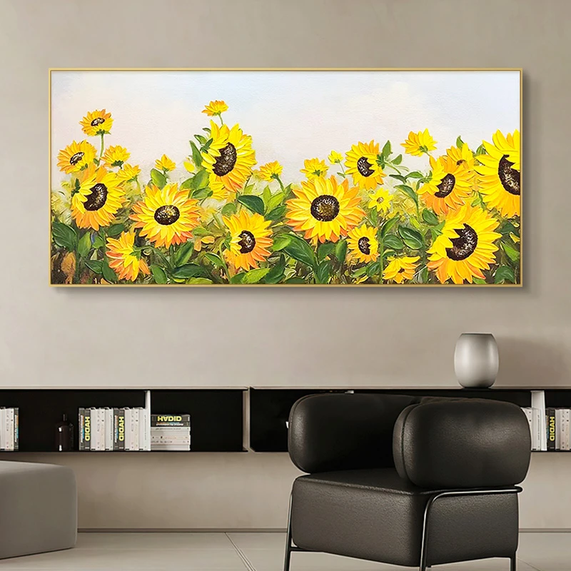 立体设计客厅房间装饰手工油画欧式风格玄关挂画向日葵80160
