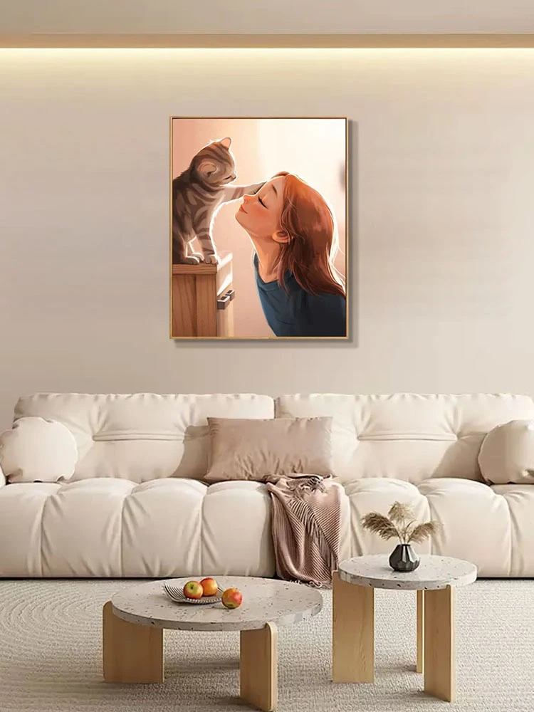 可爱女孩猫猫装饰画装饰画餐厅玄关走廊卧室壁画挂画女孩4060