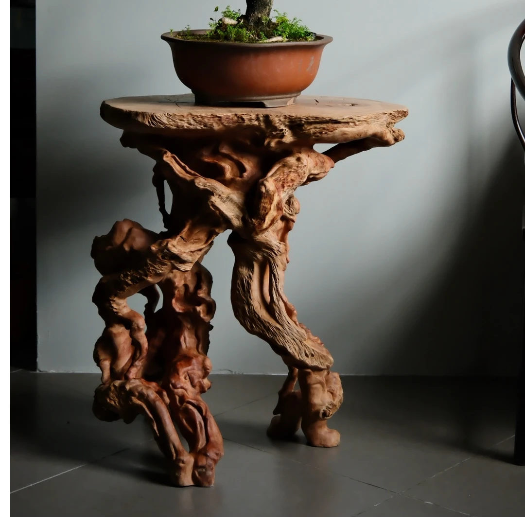 龙眼木整木随形巧雕盘根花架