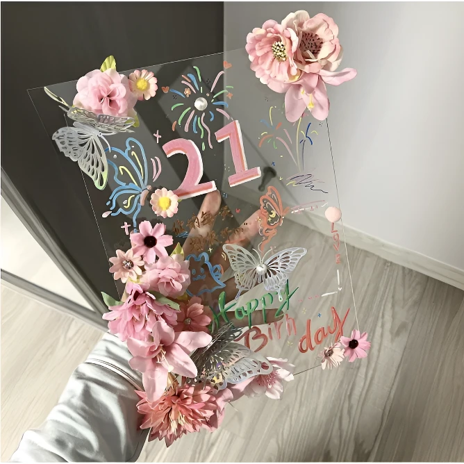 DIY手工蝴蝶花朵生日亚克力板相框立牌材料包闺蜜女友朋友礼物