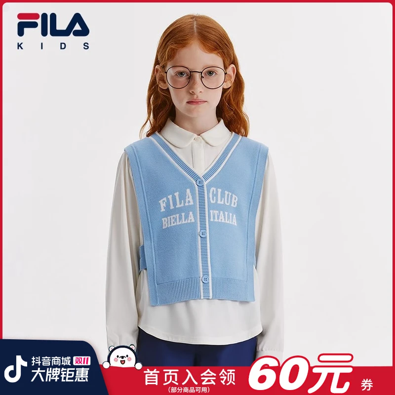 FILA斐乐女大童上衣2024秋季新款运动休闲假两件衬衫K12G431405