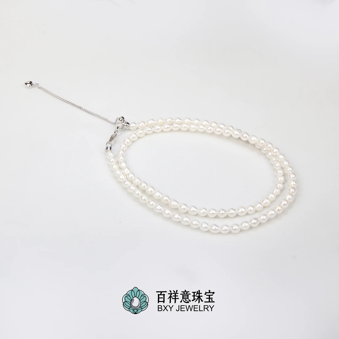 福利款极光白细胞无暇3-4mm天然珍珠项链+S925银延长链
