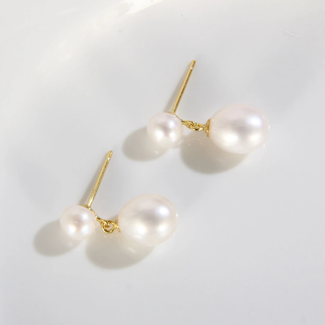 【水滴】6.5-9mm天然珍珠+通体S925银吊坠耳钉耳饰