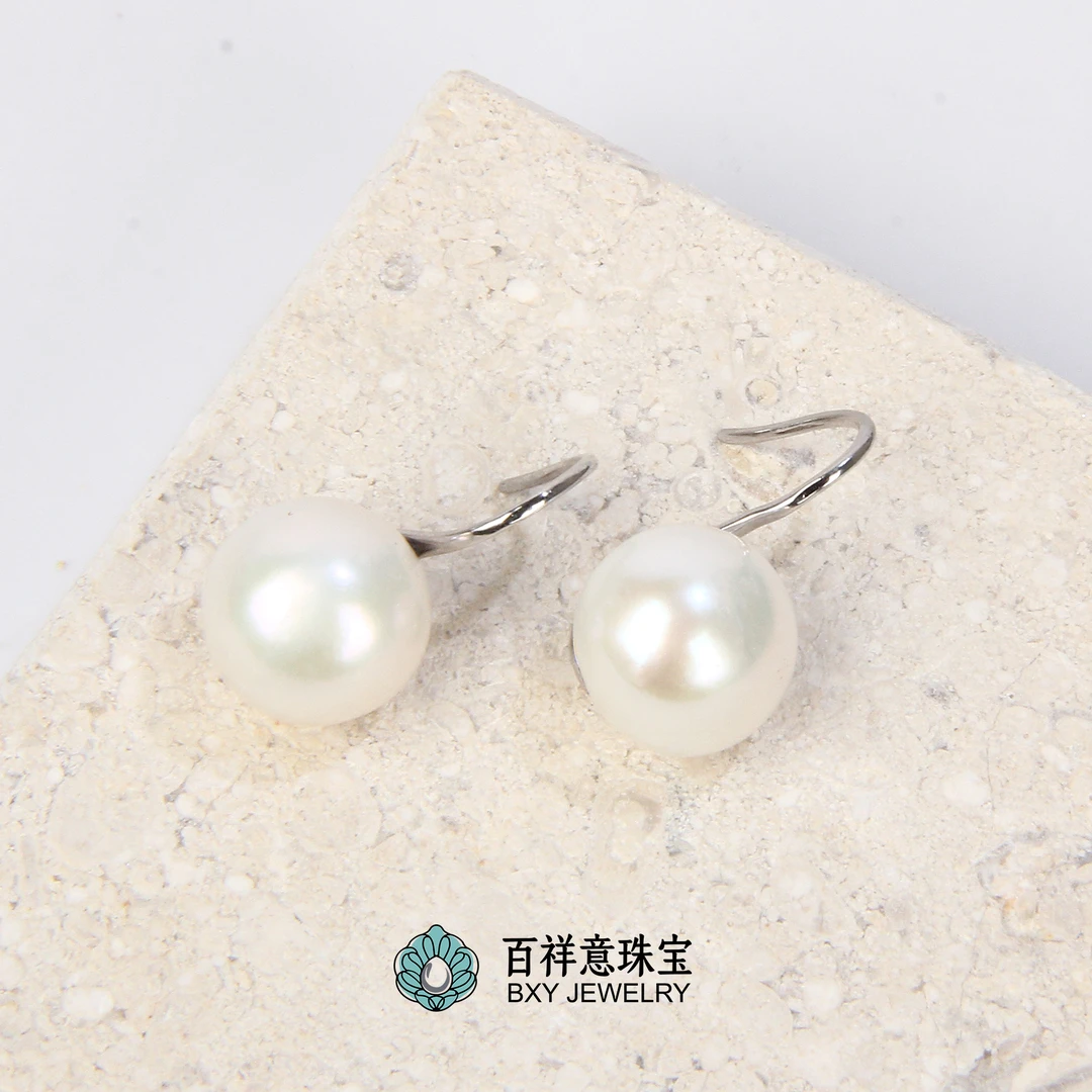 【加大尊享版高跟鞋款】 12-13mm圆天然珍珠白色 耳钉耳钩