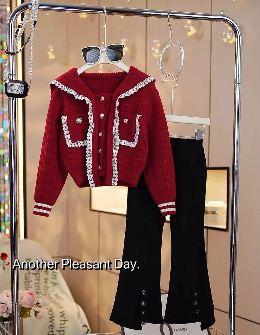 女童秋装套装2024新款中大童毛衣牛仔裤两件套