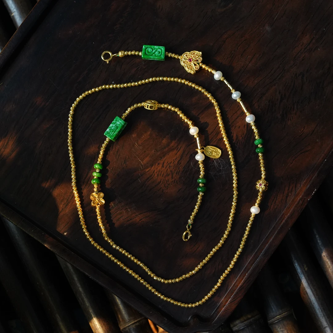 【锦钰珠宝】天然缅甸翡翠万能项链18K金镶复古国风古法  JY-X-18