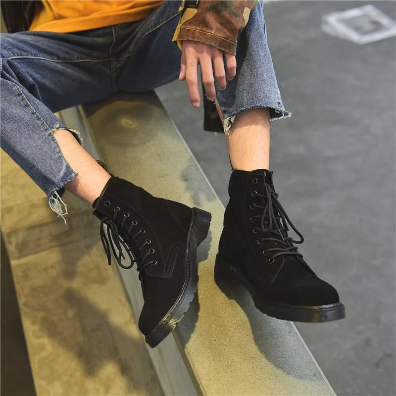 日系马丁靴男磨砂皮中帮情侣韩版百搭透气薄款秋季高帮工装靴