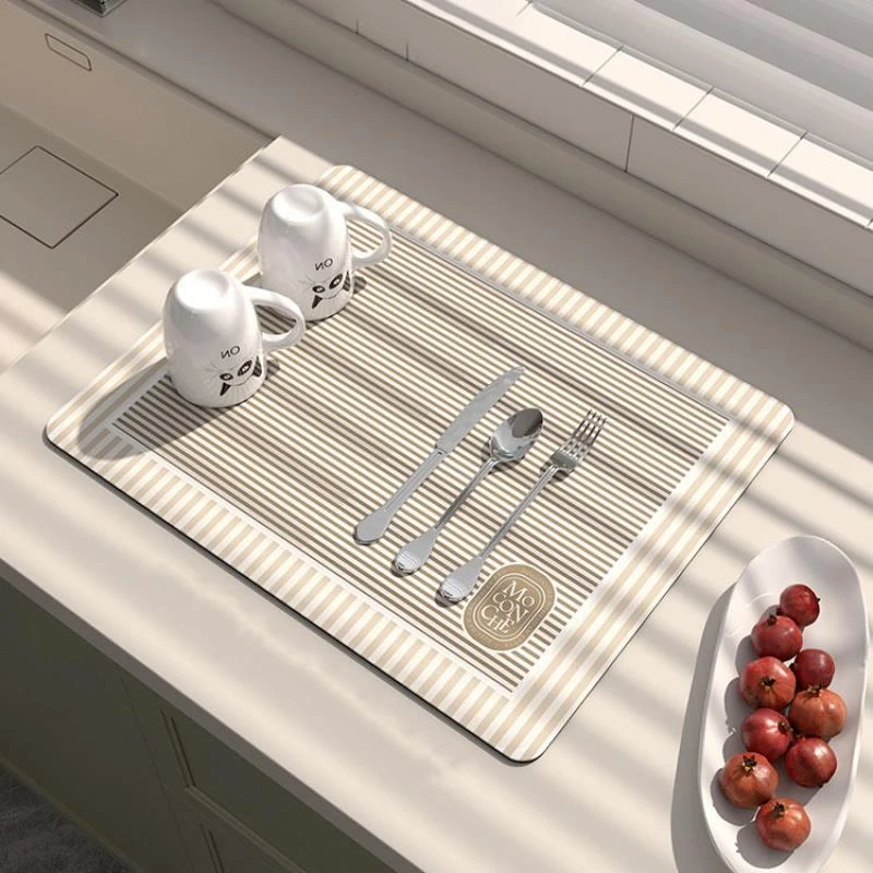 厨房台面高级现代简约软硅藻泥吸水垫家用线条吸水防尘防滑沥水垫