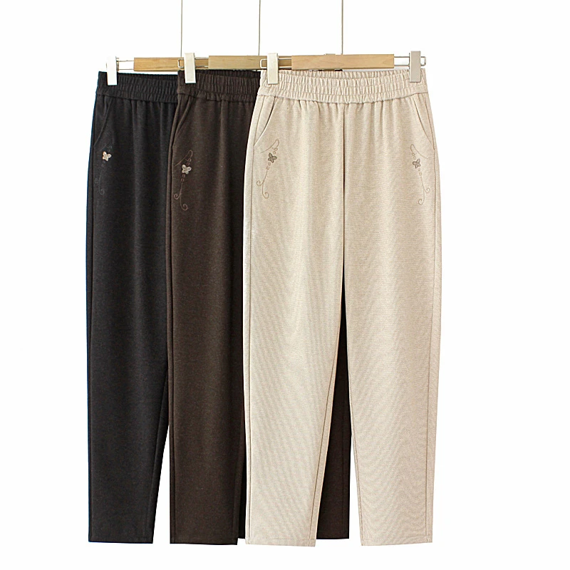 秋冬女士毛呢萝卜裤休闲百搭直筒裤宽松高腰妈妈长裤加厚外穿显瘦