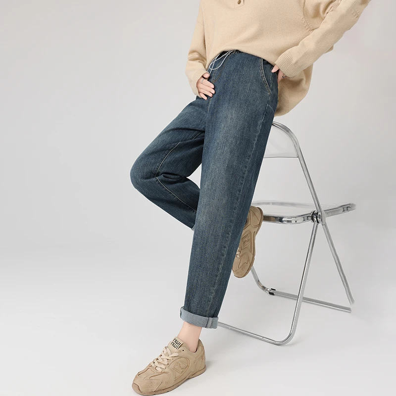 2024高质量牛仔裤无托腹孕妇哈伦裤春秋新款加绒加厚冬款女
