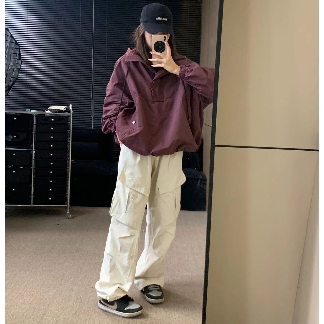 工装裤弹力工装裤日系工装裤美式百搭情侣复古阔腿高街抽绳可束脚