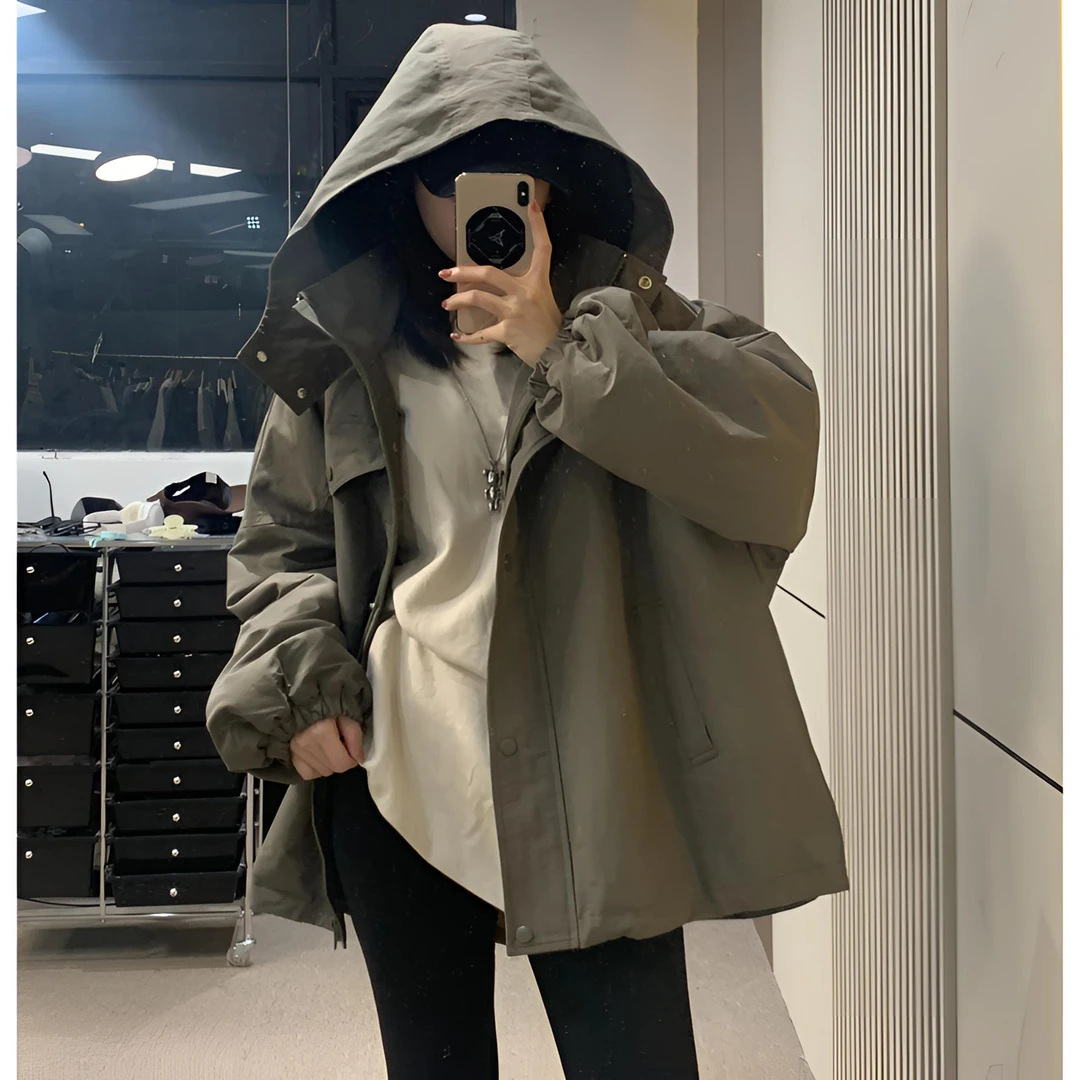 NYHEART棉服秋冬加绒加厚休闲外套百搭连帽宽松棉衣中长款6335