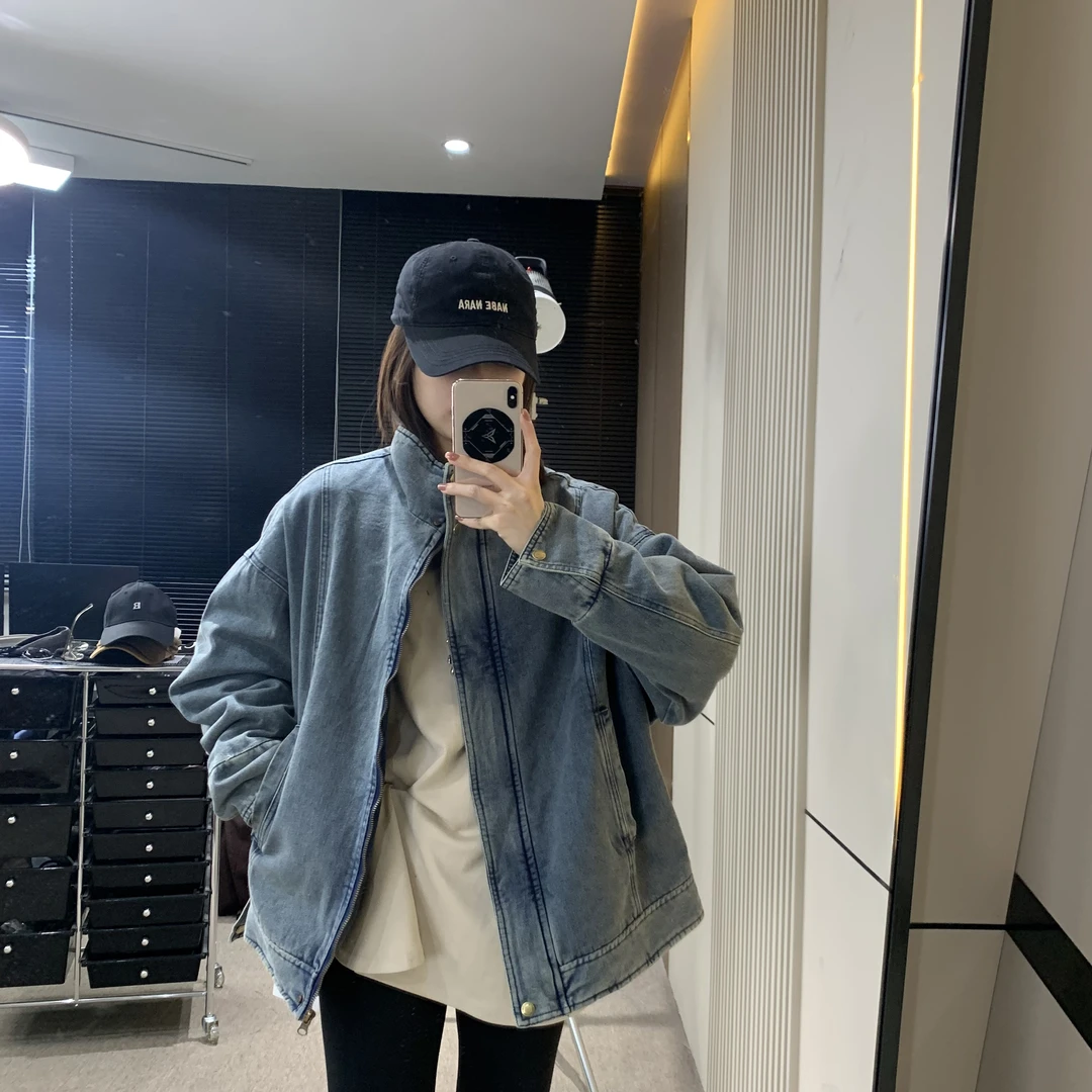 加棉加厚牛仔加棉撞色外套男女同款百搭宽松潮流ins秋冬新款1669