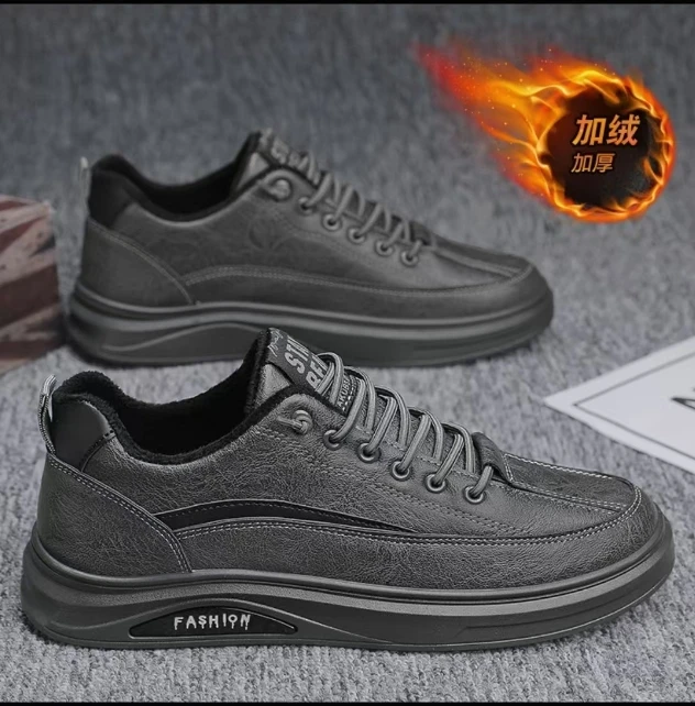 秋冬新款男鞋防水防滑潮流黑色休闲时尚百搭透气免系带一脚蹬0258
