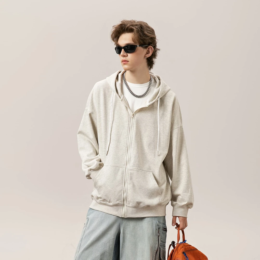 美式开衫秋冬加绒加厚新款休闲连帽拉链卫衣百搭宽松运动情侣同款