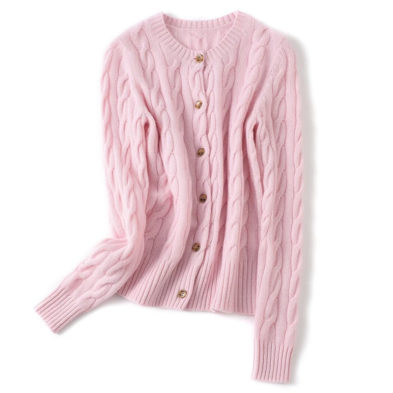 纯羊绒短款女开衫圆领针织小外套气质百搭