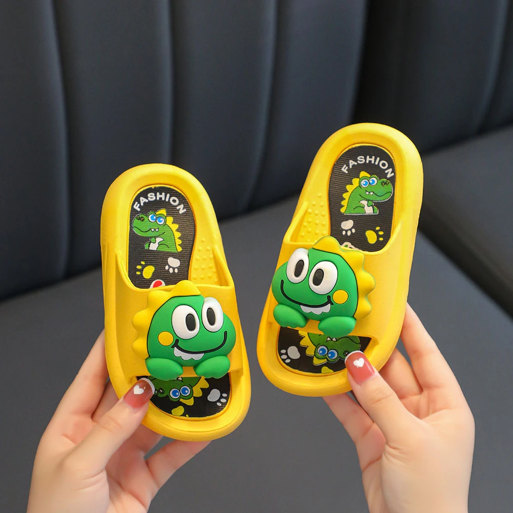 妙优童儿童拖鞋夏季男女童小孩居家防滑黄色小恐龙卡通软底凉拖鞋