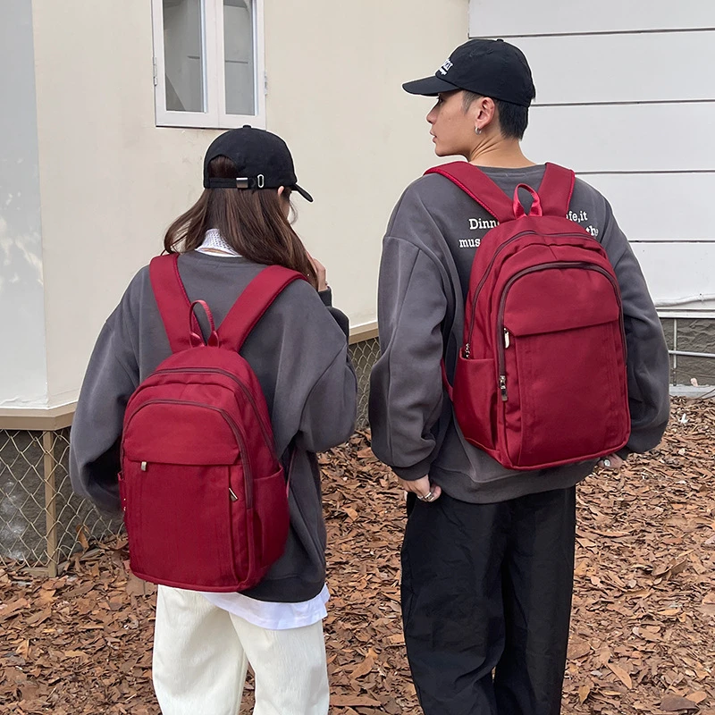 2024春夏季新款纯色休闲时尚双肩包男女同款韩版潮学院风电脑背包