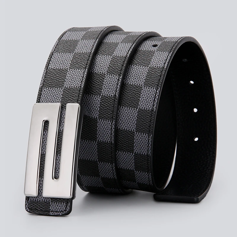 皮带男士真皮2024新款自动扣腰带格子纹青年商务休闲高档裤带