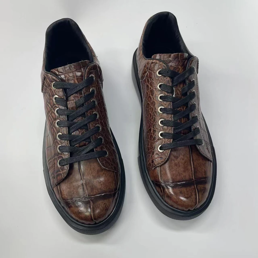 咖啡擦色全鳄XL黑底板鞋