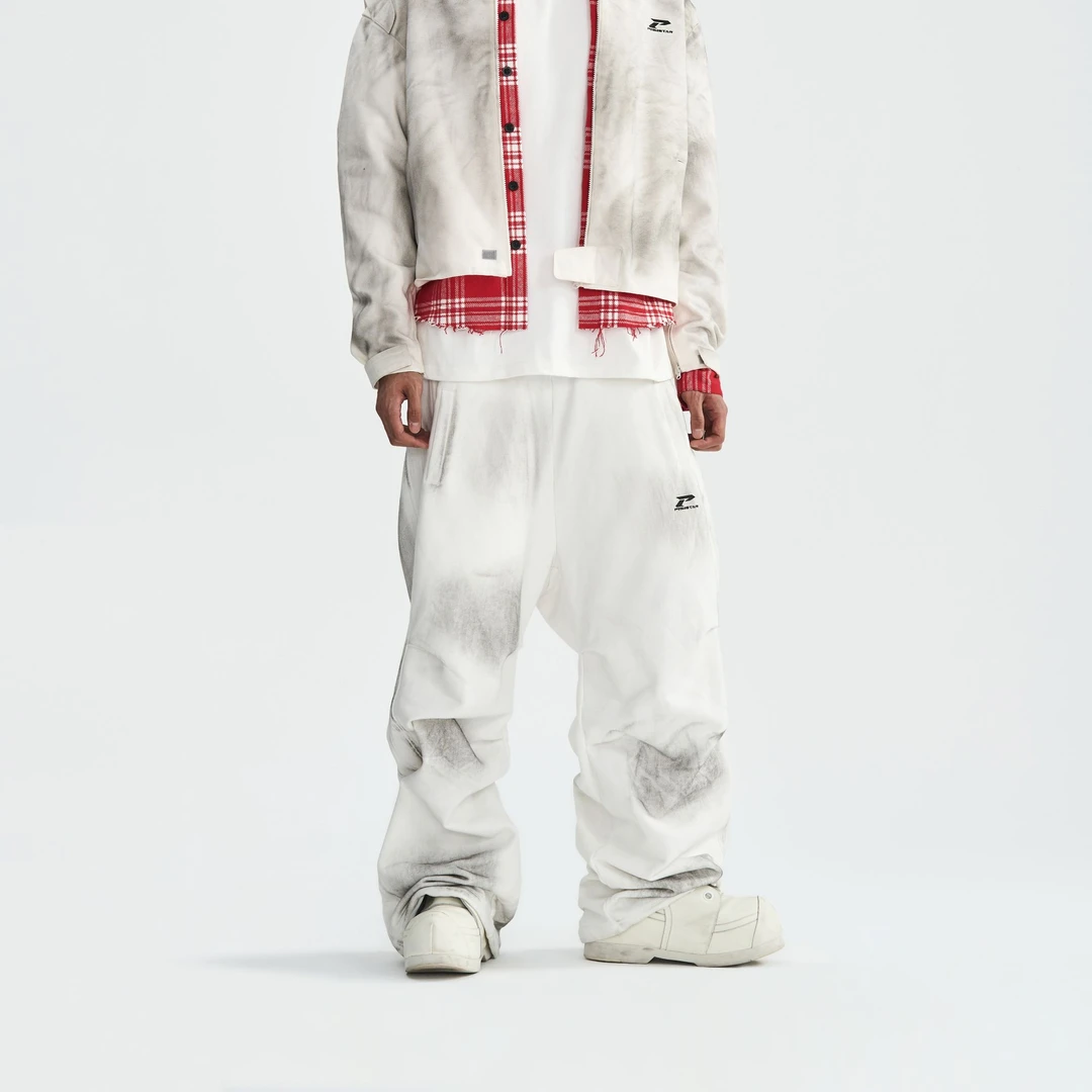 PMW 2024AW美式复古直筒裤手工喷黑工艺长裤宽松阔腿休闲裤情侣款