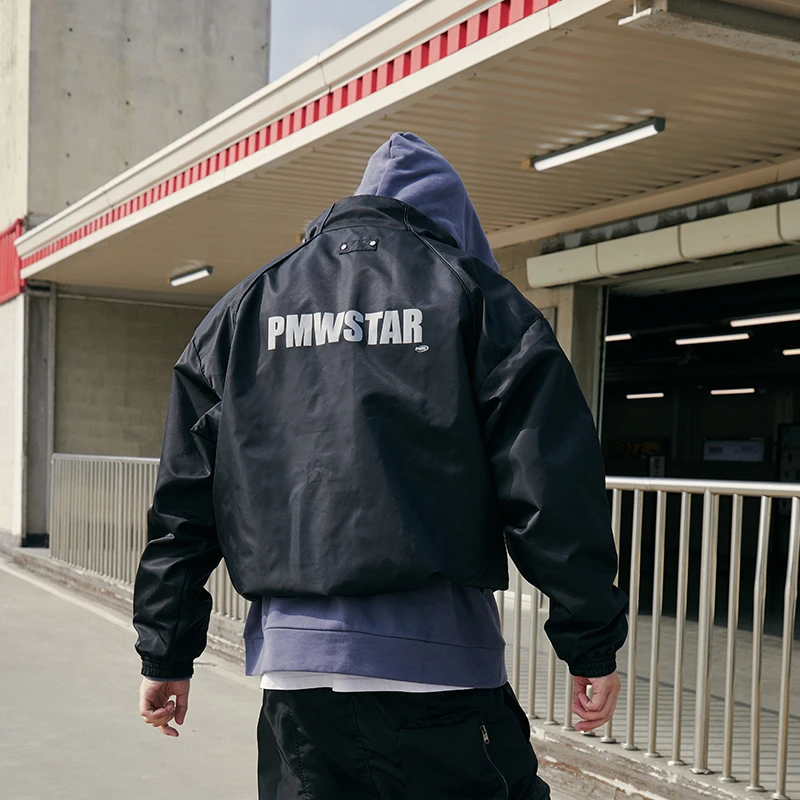 PMW 2022FW 套头立领尼龙夹克棉衣外套男机车潮牌保暖OVERSIZE