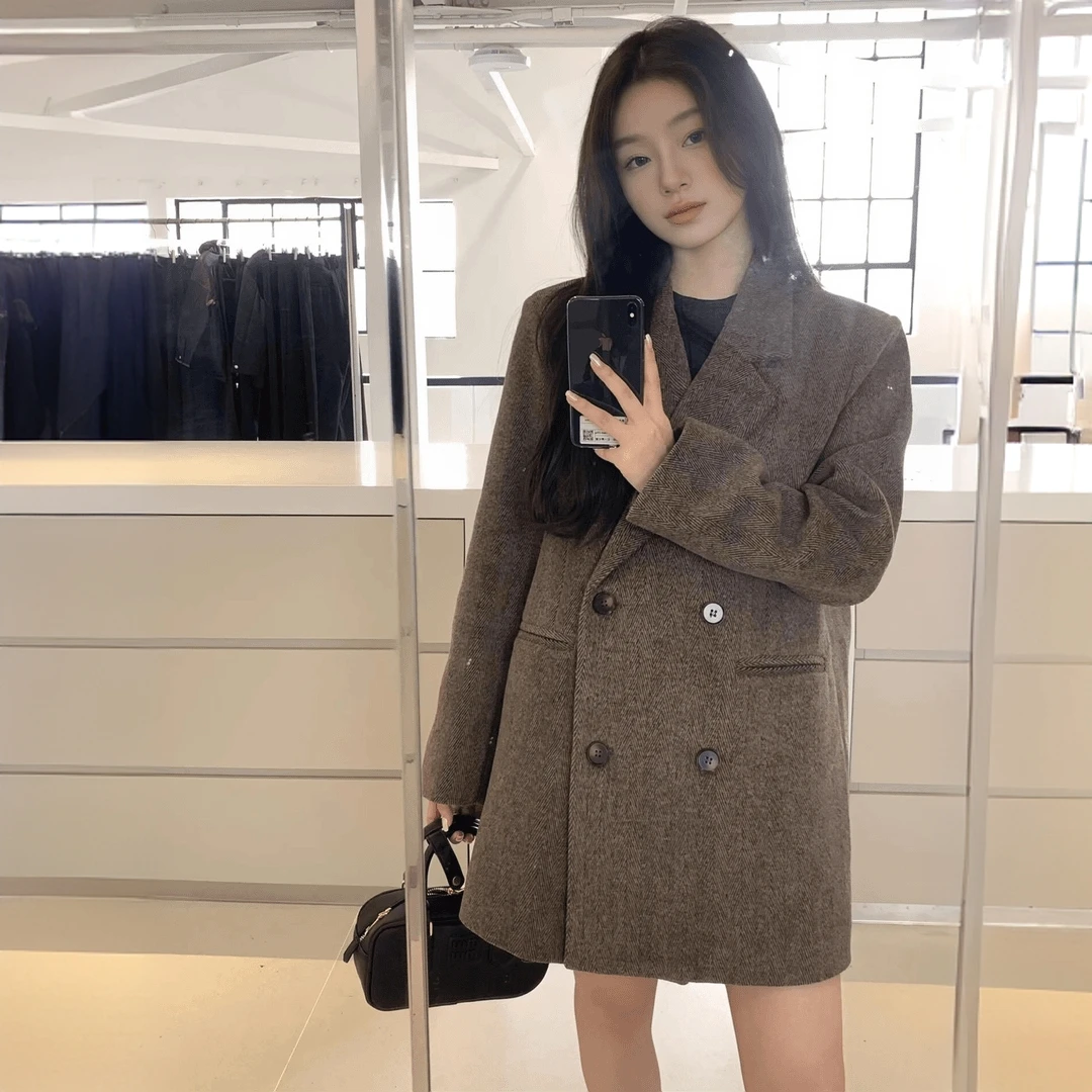 西装毛呢大衣女秋冬季2025年新款高级感短款外套呢子小个子赫本风