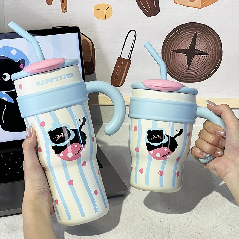 正版授权小猫巨无霸冰霸杯可爱高颜值大容量保温杯办公吸管桌面杯