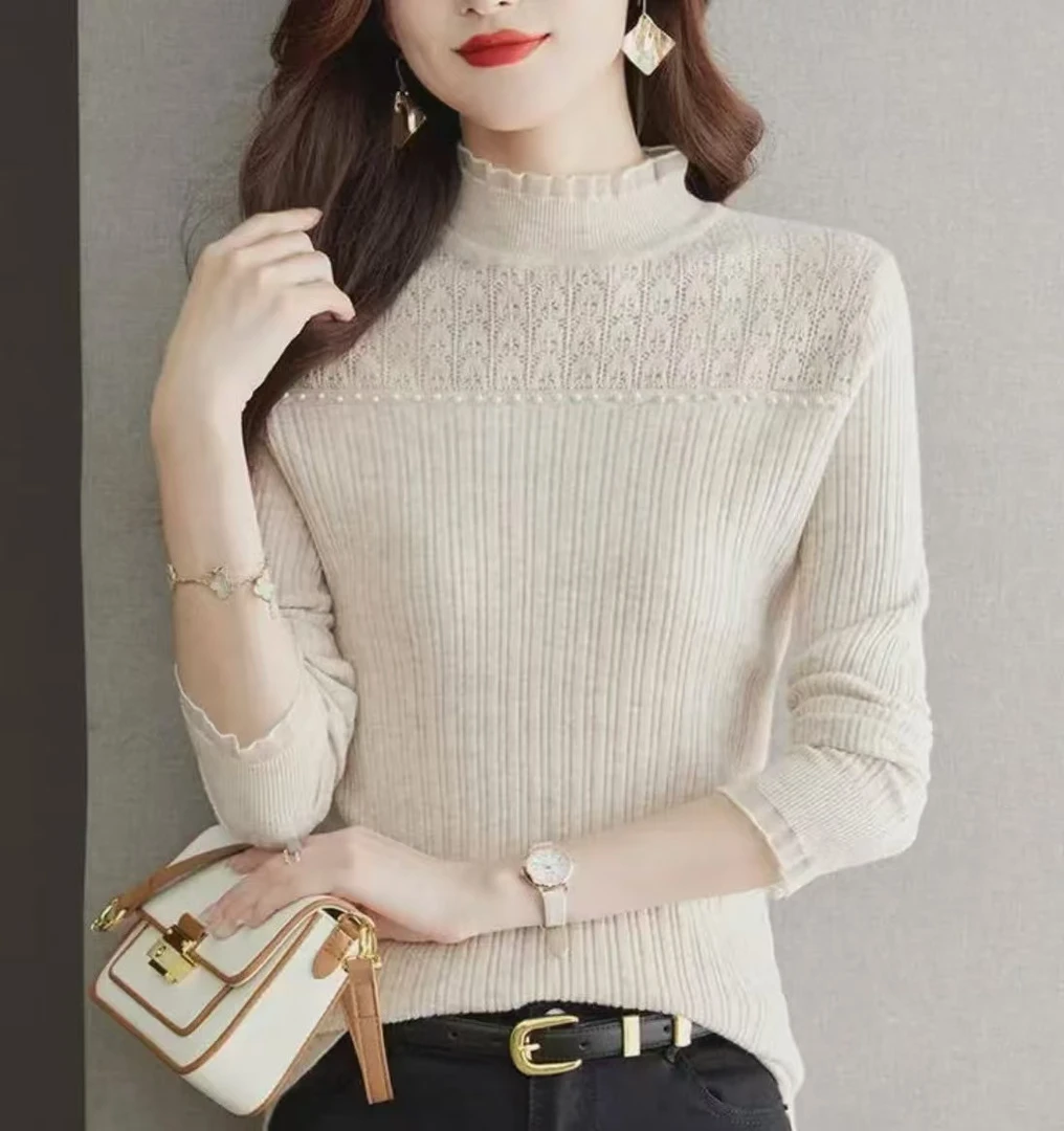 实穿主义~大方而又百搭秋冬气质针织麦穗打底衫长袖女0562