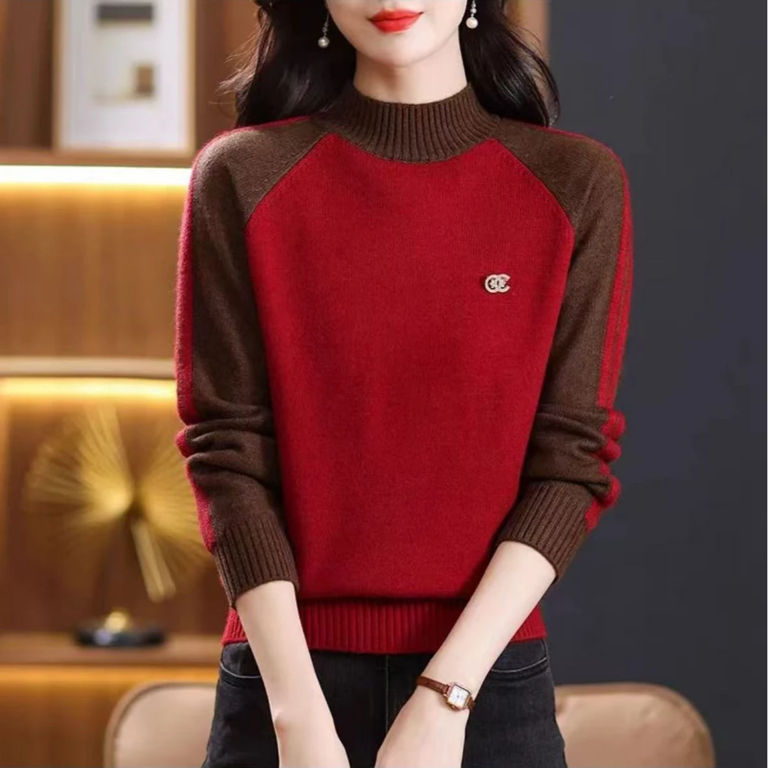 中寰商场热供澳毛插肩袖秋冬新款宽松显瘦半高领时尚针织毛衣女