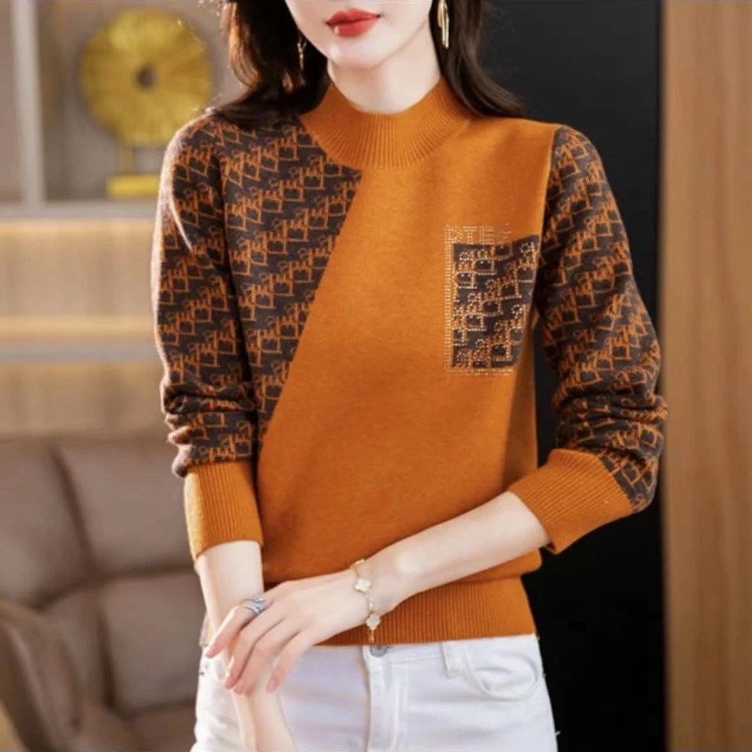 【悠悠专属】施嘉纳原单洛世奇烫钻爱玛橘~澳毛针织衫套头上衣2868