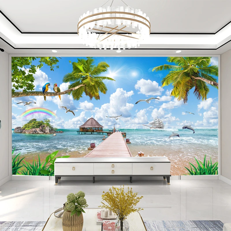 【海景椰树】餐厅卧室快装电视沙发背景墙壁画3D亮面客厅无缝装饰