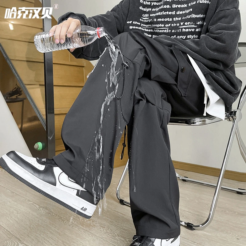 哈克汉贝美式机能冲锋裤男春季直筒防风工装裤潮宽松大码休闲长裤