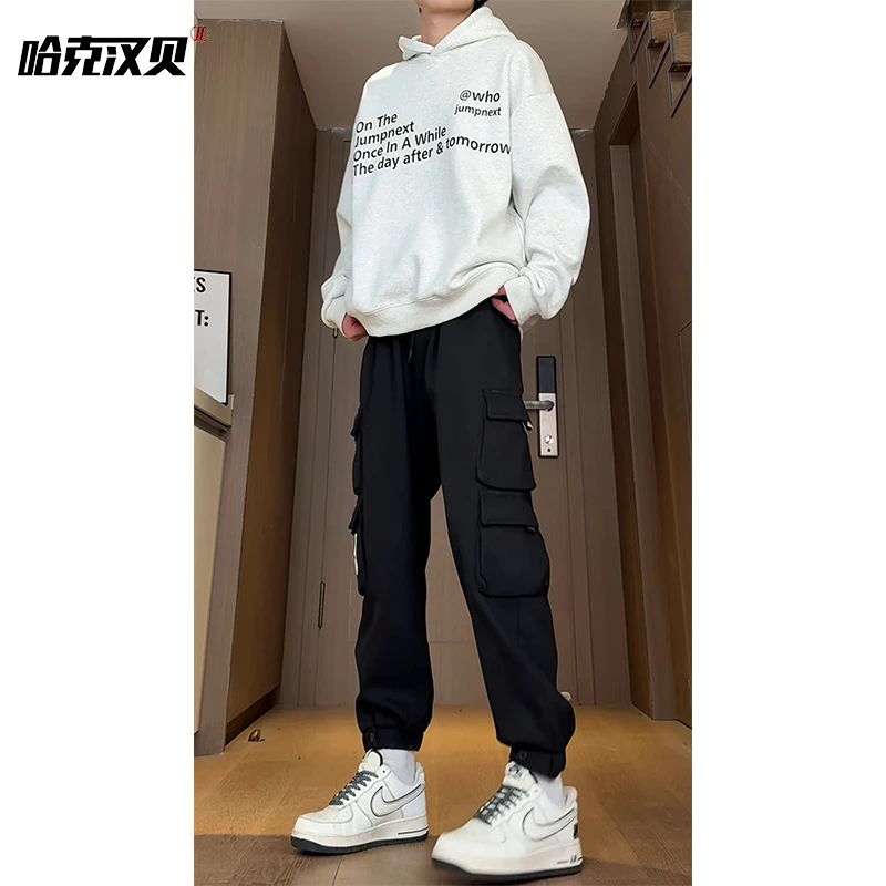 束脚工装裤男潮牌宽松机能学生高街嘻哈秋冬潮流大码痞帅炸街裤子