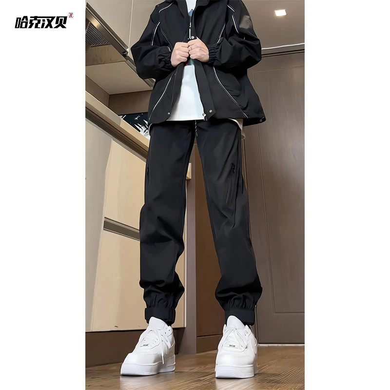 哈克汉贝2025春夏季潮牌美式高街束脚冲锋裤魔术贴收口工装裤男款