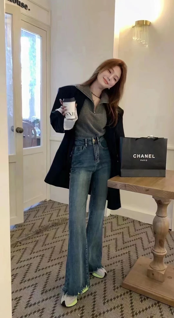 高弹微喇毛边裤 超级舒服的款