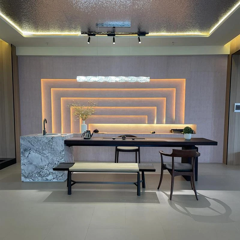 新中式实木大板茶桌2024新款高端办公室岩板泡茶桌茶台北美黑桃木