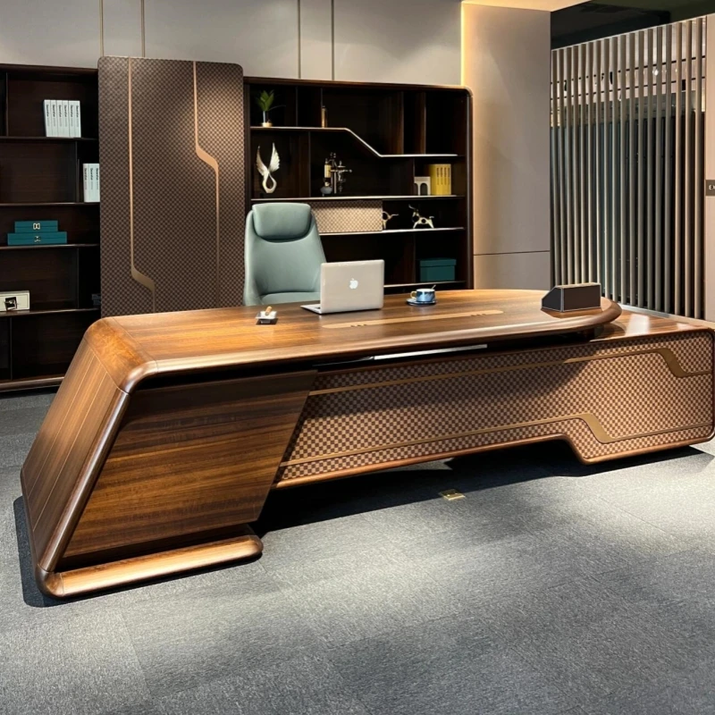 新中式北美黑胡桃木老板桌办公桌椅组合现代简约实木董事长大班台