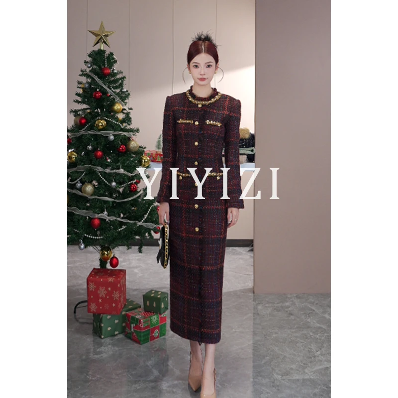 依依子【圣诞树下】红色连衣裙女秋冬2024年新款气质时尚重工裙子潮