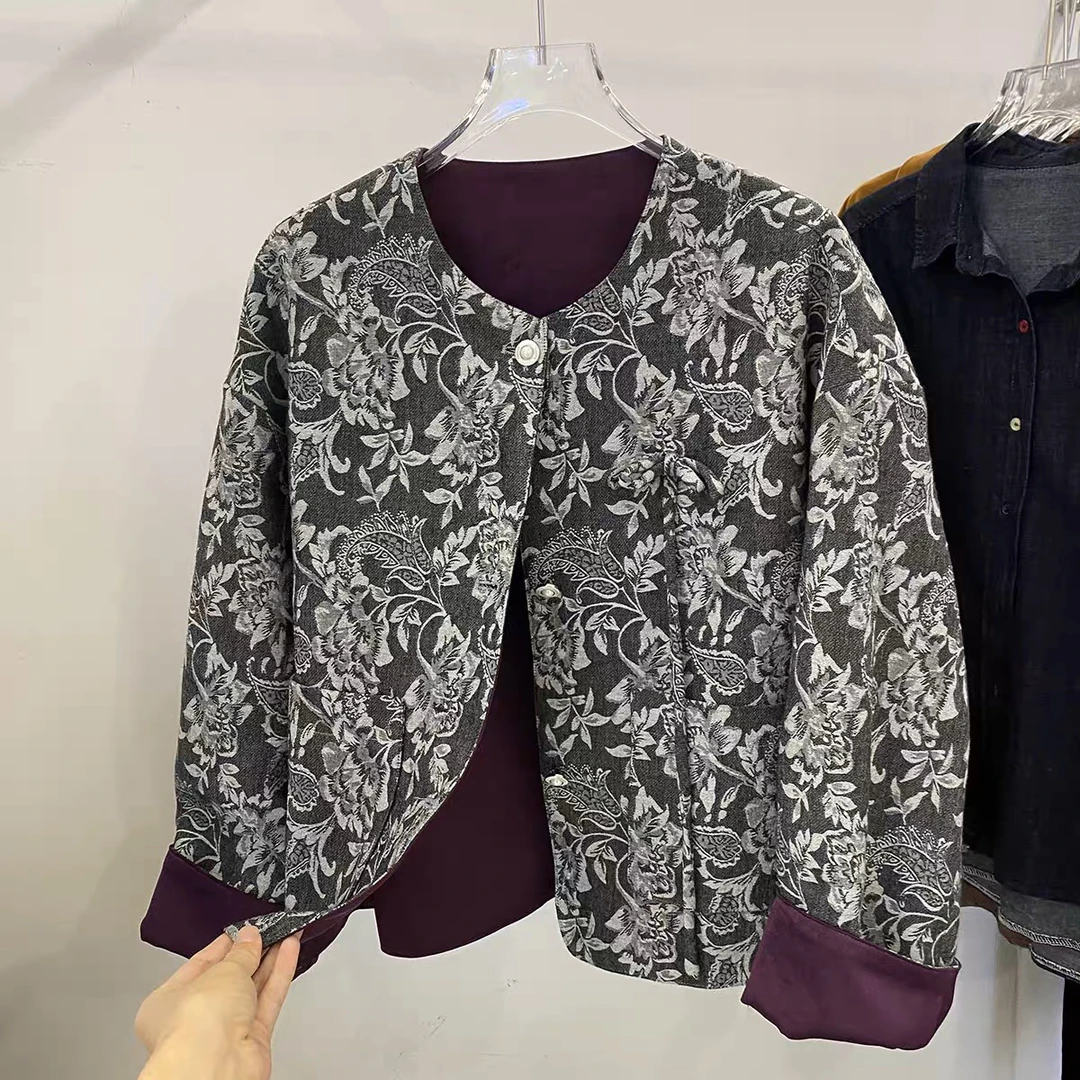 【提花双面外套】欧货两面穿提花短外套秋新款宽松复古缎面国风上衣