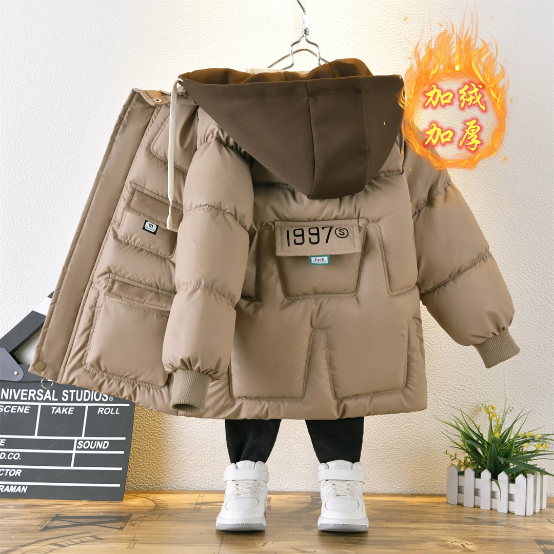 男童冬季棉衣中长款棉袄2023新款儿童加厚棉服外套潮男孩时髦上衣