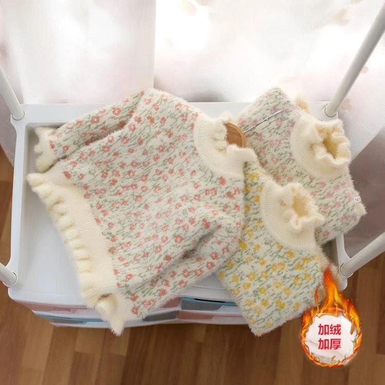 新款女童水貂绒毛衣高领洋气秋冬季加绒儿童打底衫2023新款宝宝针