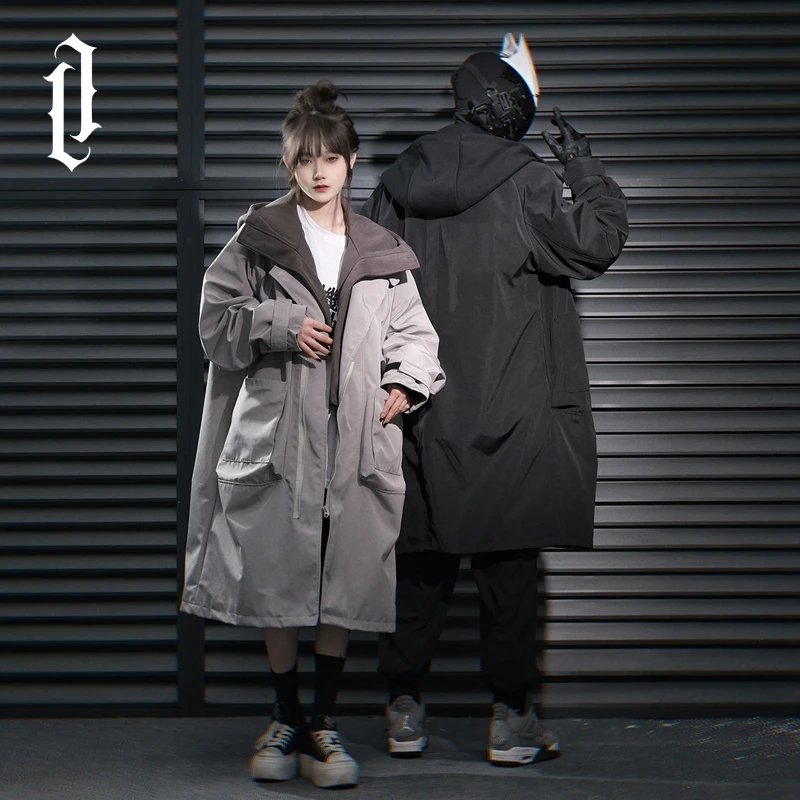 清24108 JIYEIND机能风大口袋假两件中长款工装风衣外套男大衣潮