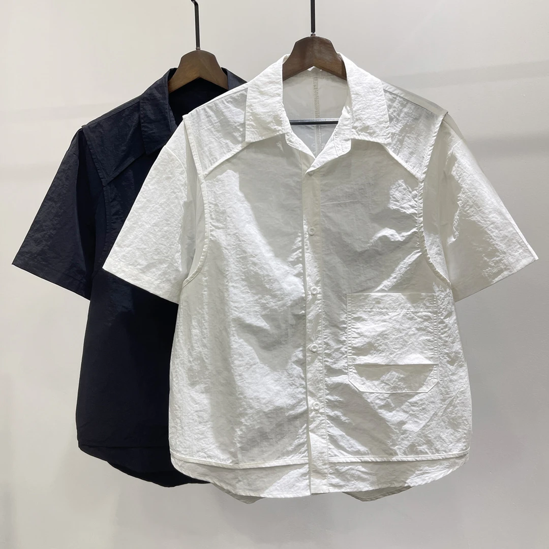 夏季设计感时尚百搭结构线宽松短袖衬衣男士INS短袖衬衫上衣服